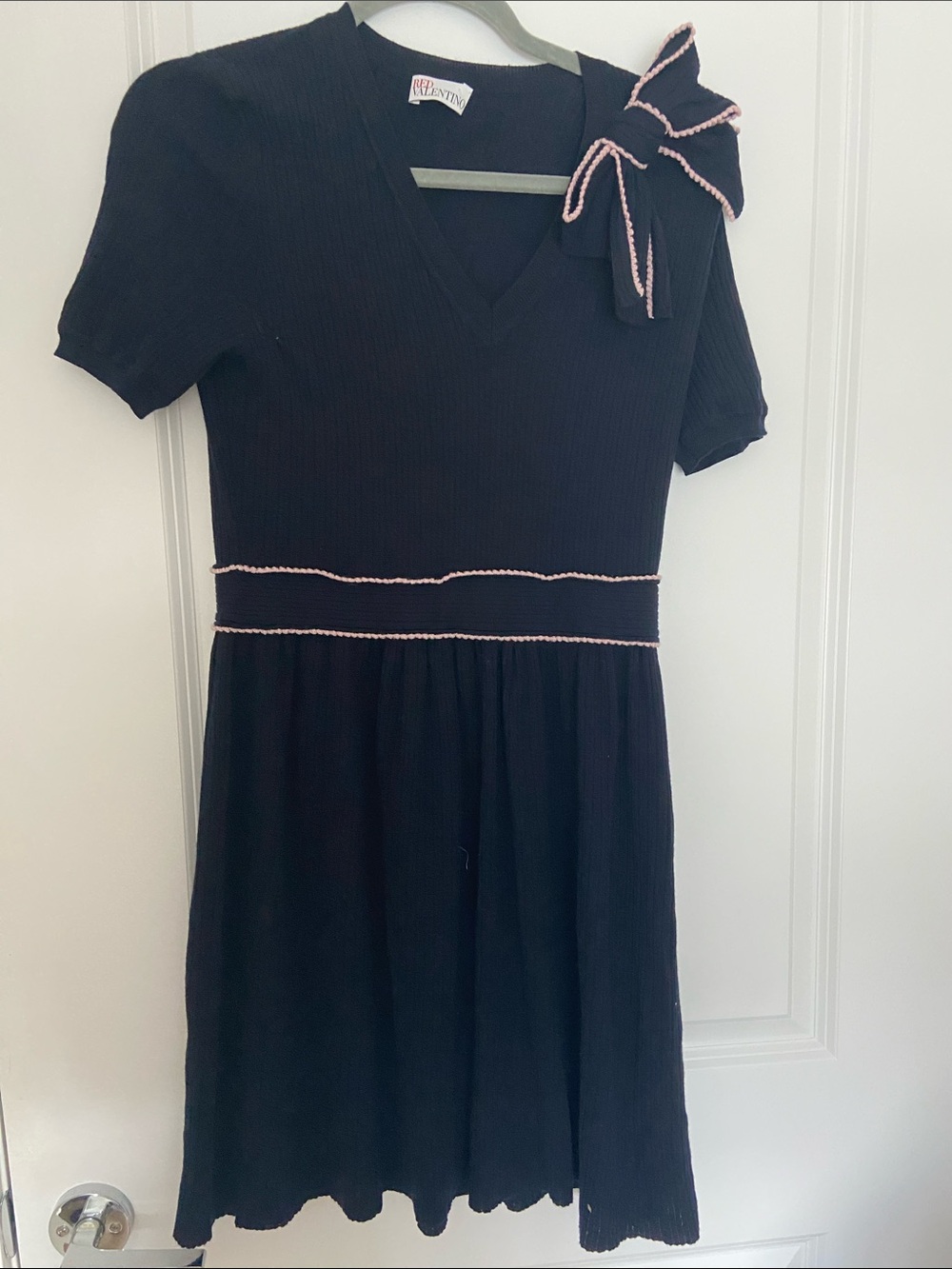 RED Valentino Navy Knit Dress with Pink Trim and Bow